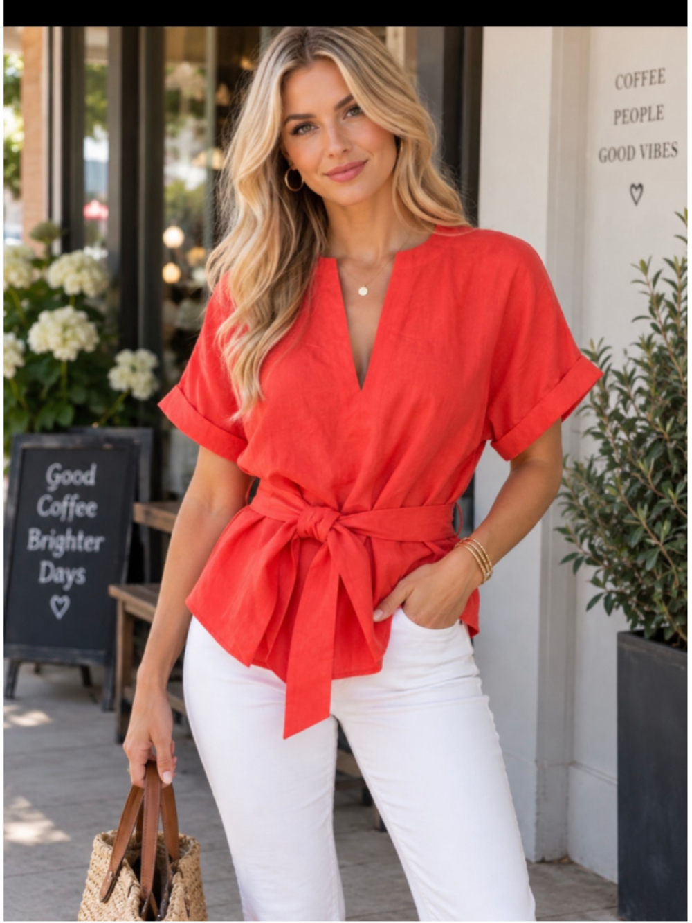 Women's Vince Red Tencel Lyocell Tie-Waist Blouse Size XS